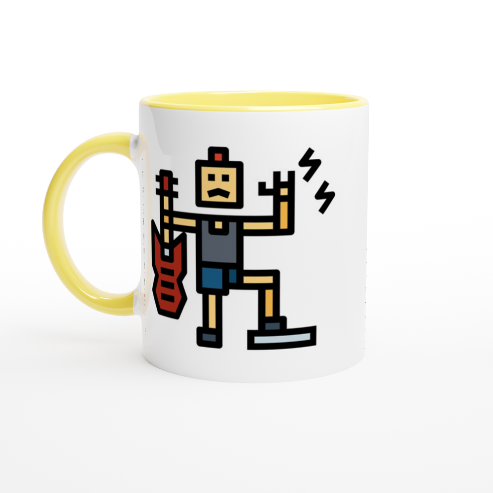 Rock And Roll - White 11oz Ceramic Mug with Colour Inside ceramic yellow Colour 11oz Mug Globally Fulfilled Music
