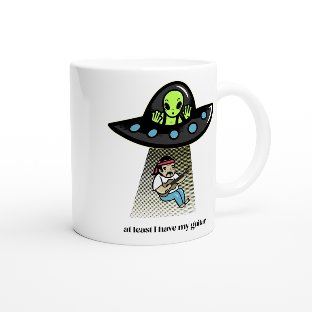 Guitarist Alien Abduction - White 11oz Ceramic Mug White 11oz Mug Globally Fulfilled Music Sci Fi