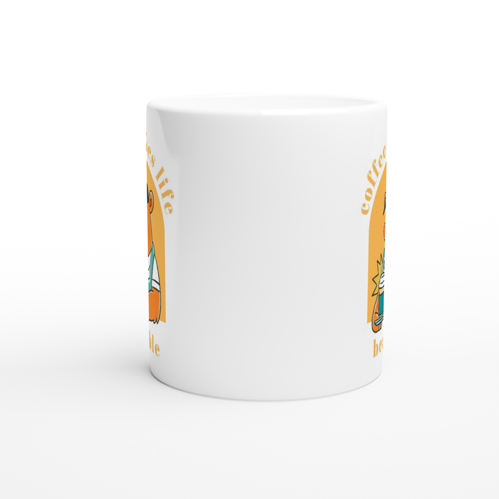 Coffee Makes Life Bearable - White 11oz Ceramic Mug White 11oz Mug animal Coffee Globally Fulfilled