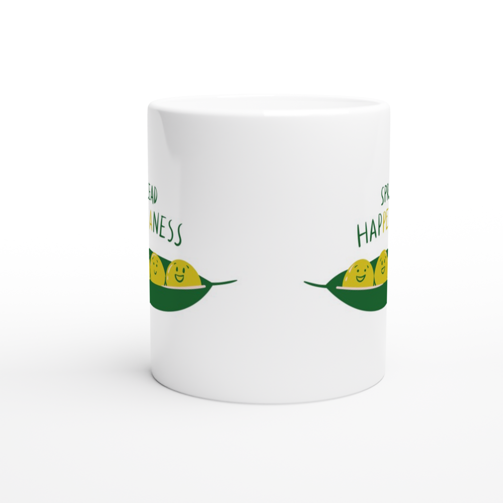 Spread Hap-pea-ness - White 11oz Ceramic Mug White 11oz Mug Globally Fulfilled Motivation