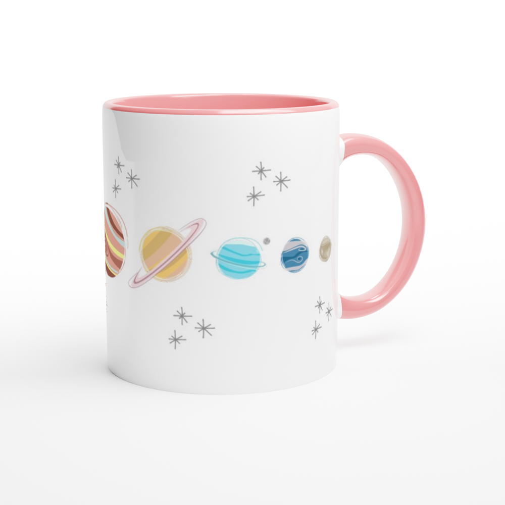 Solar System Planets - White 11oz Ceramic Mug with Colour Inside ceramic pink Colour 11oz Mug Globally Fulfilled Space