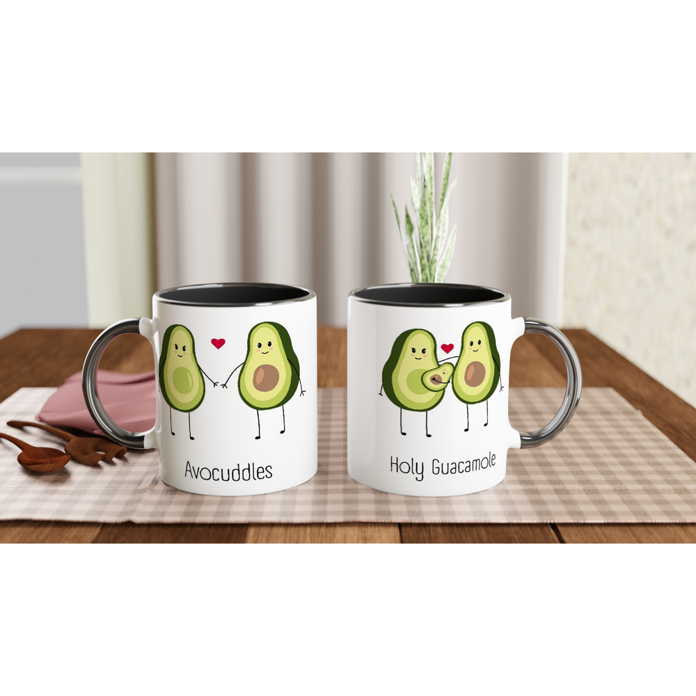 Avocuddles, Holy Guacamole - White 11oz Ceramic Mug with Colour Inside ceramic black Colour 11oz Mug Globally Fulfilled Love