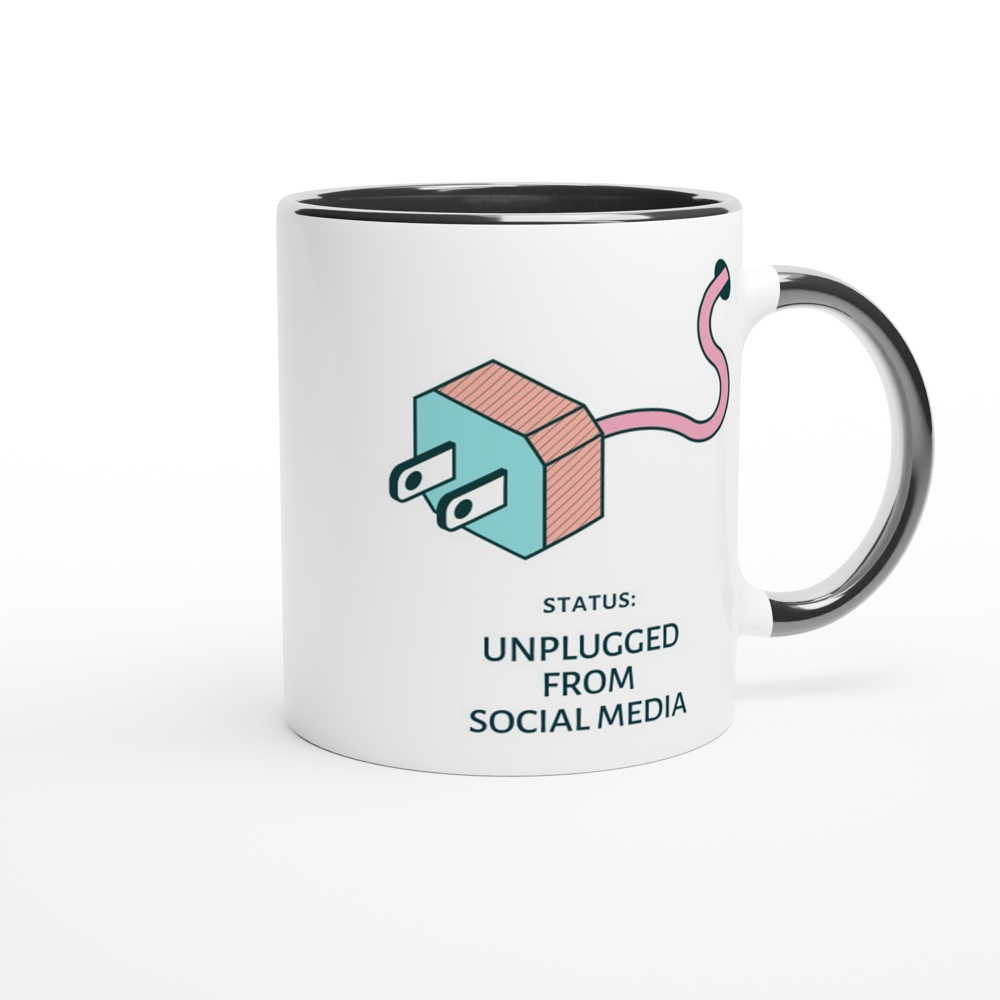Status: Unplugged From Social Media - White 11oz Ceramic Mug With Colour Inside Colour 11oz Mug Globally Fulfilled