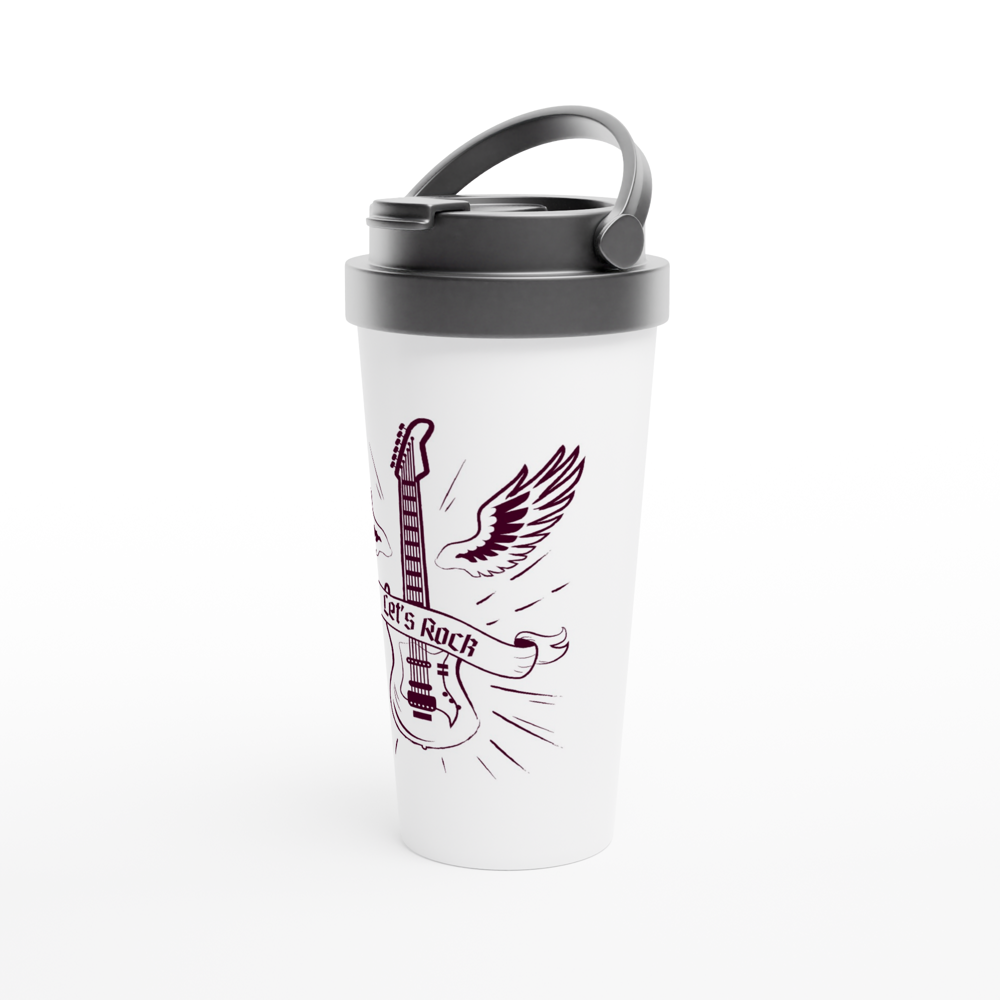 Let's Rock - White 15oz Stainless Steel Travel Mug Travel Mug Globally Fulfilled Music