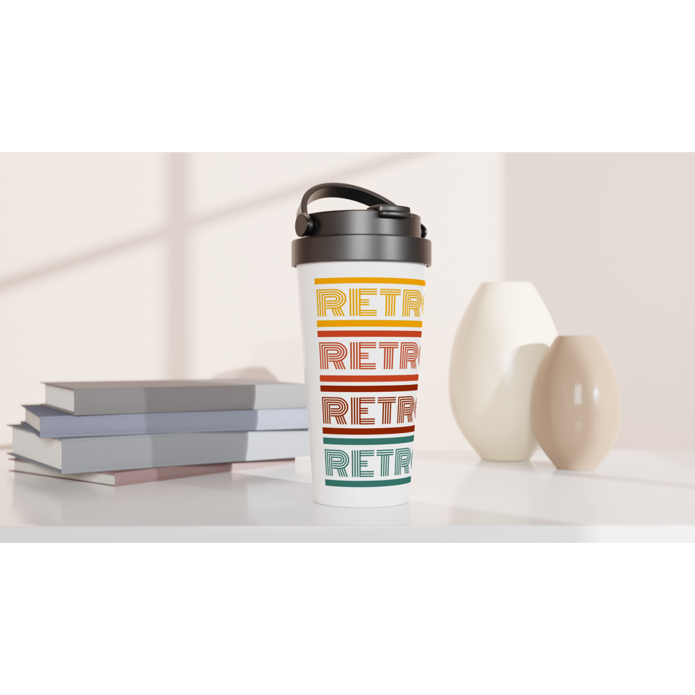 Retro - White 15oz Stainless Steel Travel Mug Travel Mug Globally Fulfilled Retro