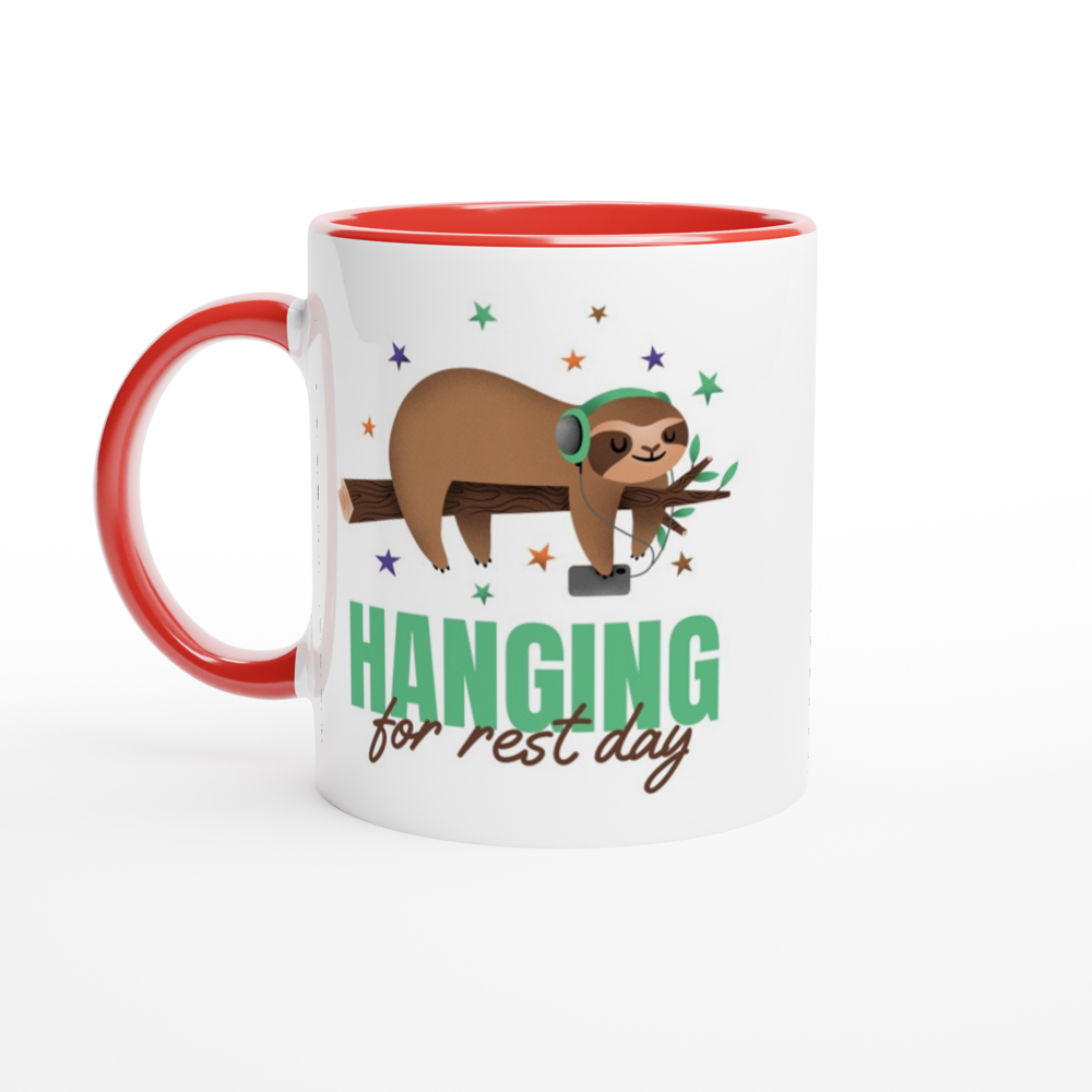 Hanging For Rest Day - White 11oz Ceramic Mug with Colour Inside ceramic red Colour 11oz Mug animal Fitness Globally Fulfilled