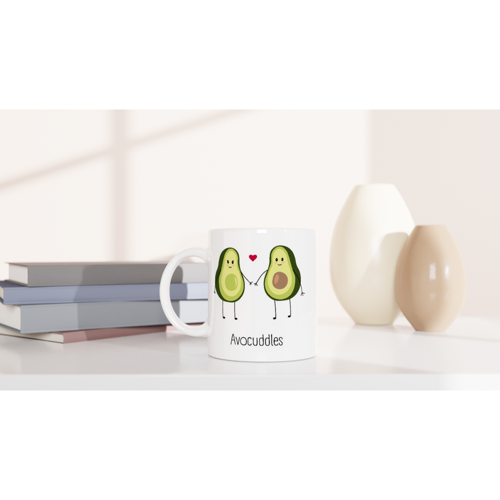 Avocuddles, Holy Guacamole - White 11oz Ceramic Mug White 11oz Mug Globally Fulfilled Outside Australia