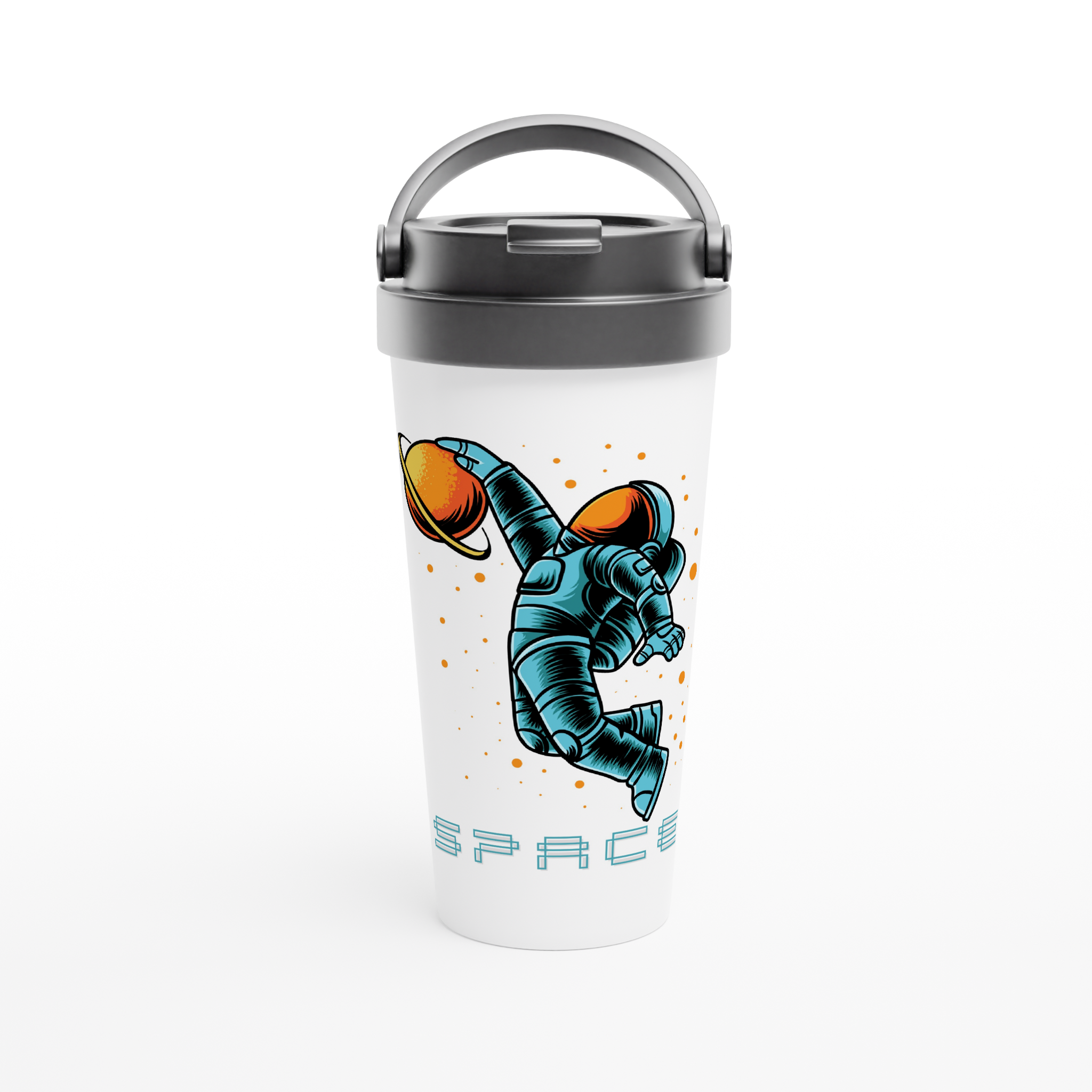 Astronaut Basketball - White 15oz Stainless Steel Travel Mug Travel Mug Globally Fulfilled Space
