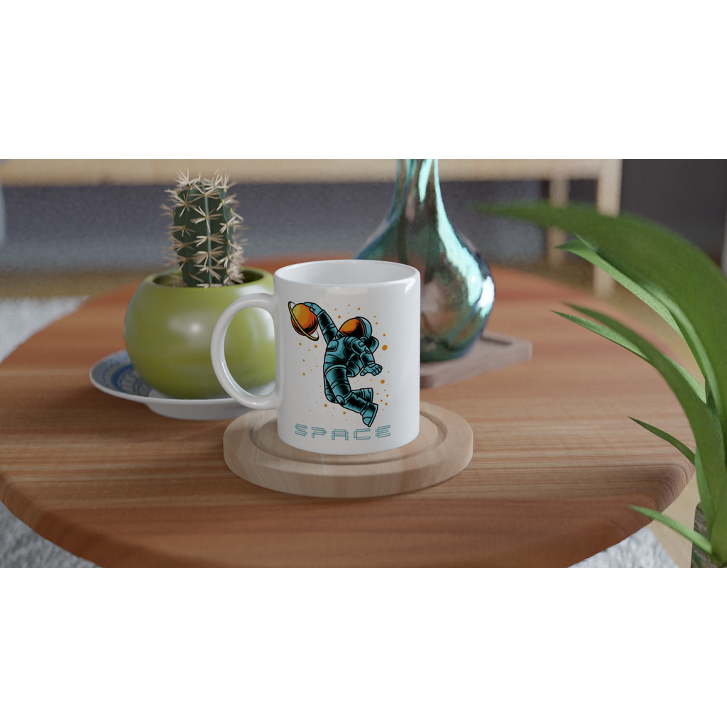 Astronaut Basketball - White 11oz Ceramic Mug White 11oz Mug Globally Fulfilled Space