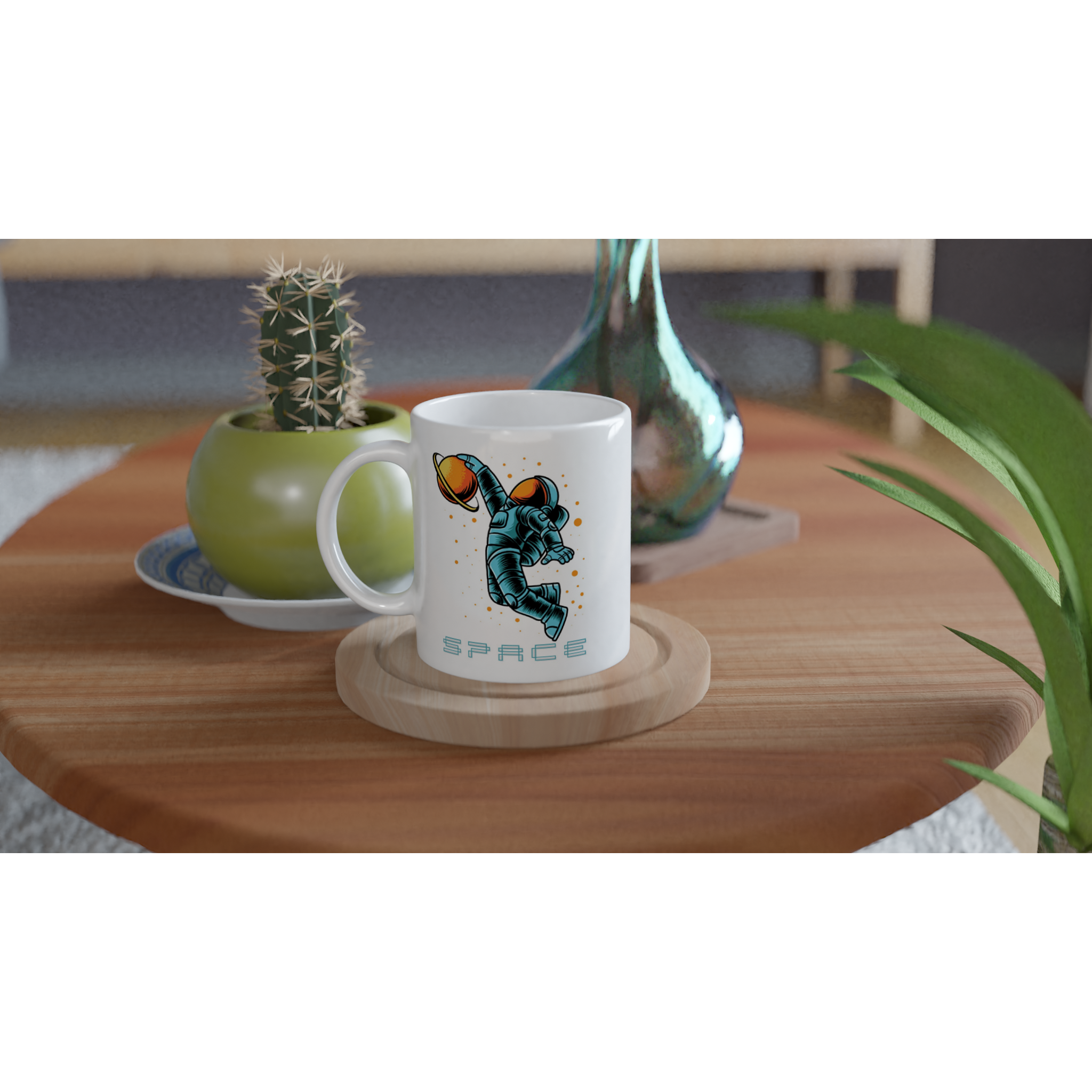 Astronaut Basketball - White 11oz Ceramic Mug White 11oz Mug Globally Fulfilled Space