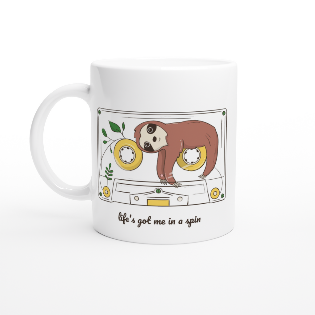 Cassette, Life's Got Me In A Spin -White 11oz Ceramic Mug Default Title White 11oz Mug animal Globally Fulfilled Music Retro