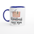 Reading Is Dreaming With Open Eyes - White 11oz Ceramic Mug with Colour Inside ceramic blue Colour 11oz Mug Globally Fulfilled Reading
