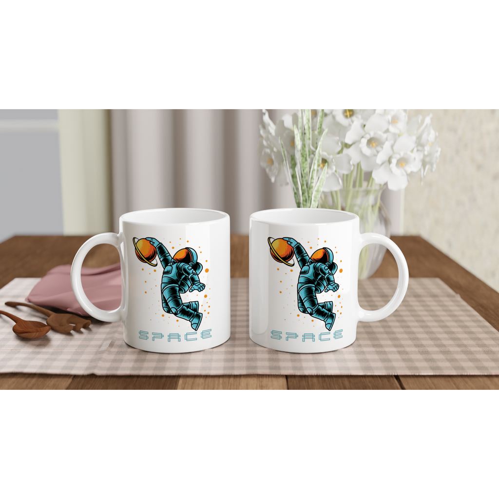 Astronaut Basketball - White 11oz Ceramic Mug White 11oz Mug Globally Fulfilled Space