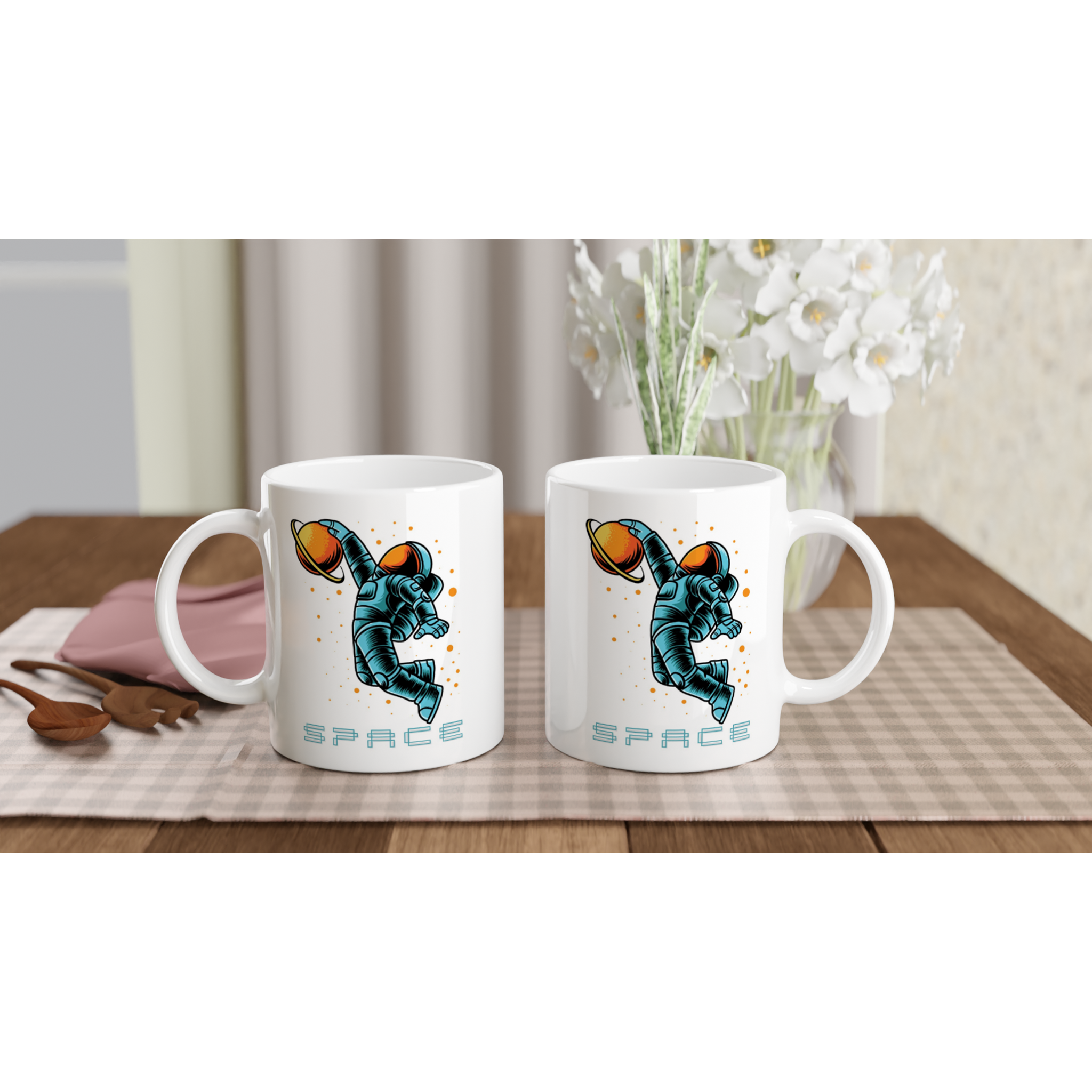 Astronaut Basketball - White 11oz Ceramic Mug White 11oz Mug Globally Fulfilled Space