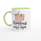 Reading Is Dreaming With Open Eyes - White 11oz Ceramic Mug with Colour Inside ceramic green Colour 11oz Mug Globally Fulfilled Reading