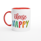 Choose Happy - White 11oz Ceramic Mug with Colour Inside ceramic red Colour 11oz Mug Globally Fulfilled Motivation