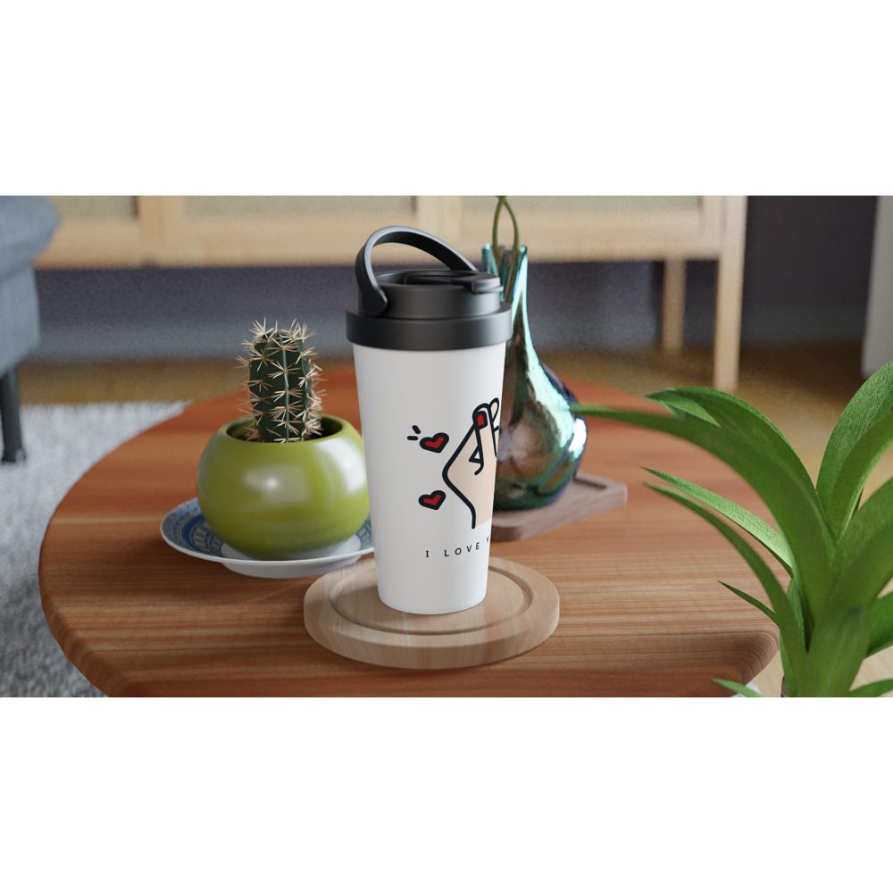 I Love You White 15oz Stainless Steel Travel Mug Travel Mug Globally Fulfilled Love