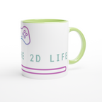 Living The 2D Life White 11oz Ceramic Mug with Colour Inside Colour 11oz Mug Games Globally Fulfilled Tech