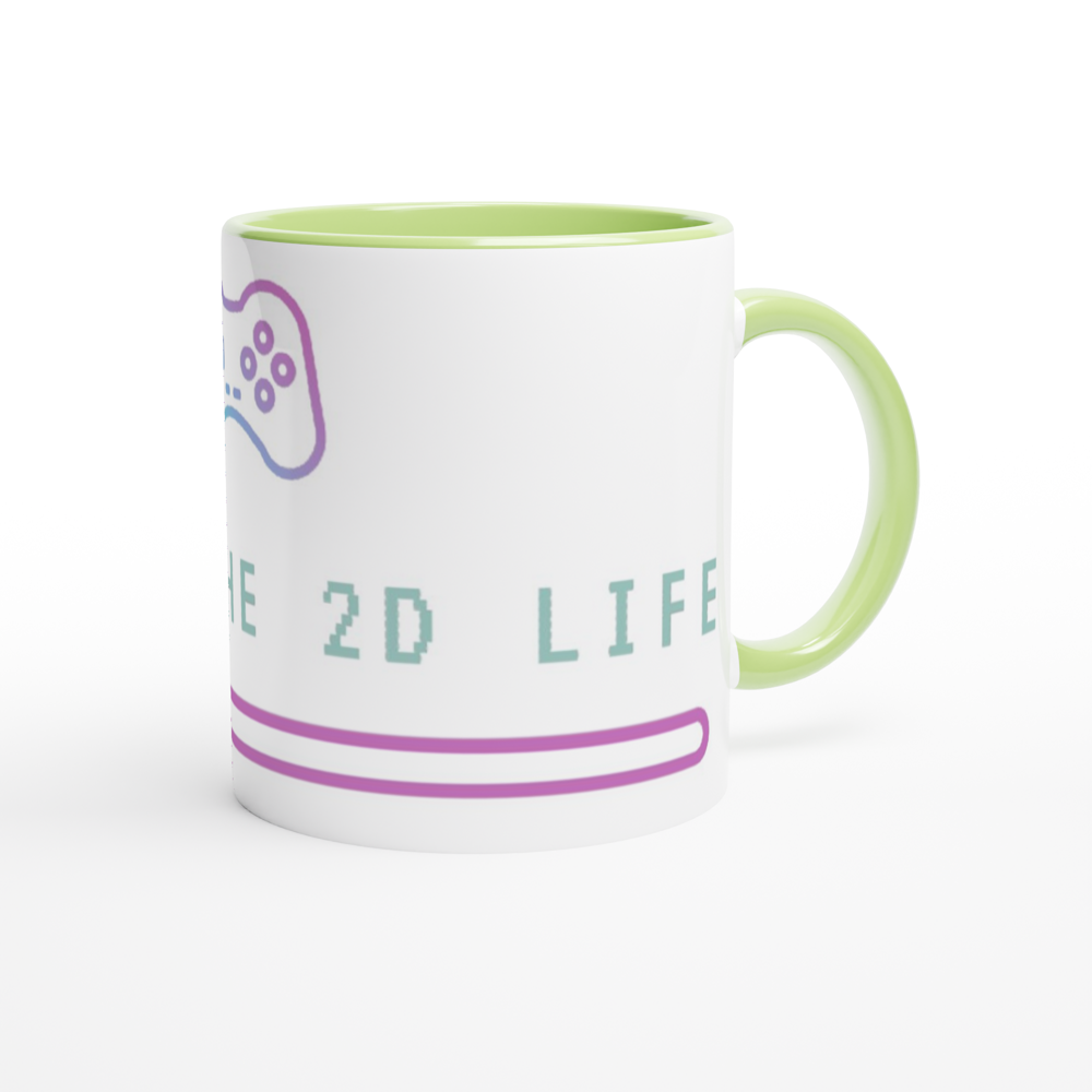 Living The 2D Life White 11oz Ceramic Mug with Colour Inside Colour 11oz Mug Games Globally Fulfilled Tech
