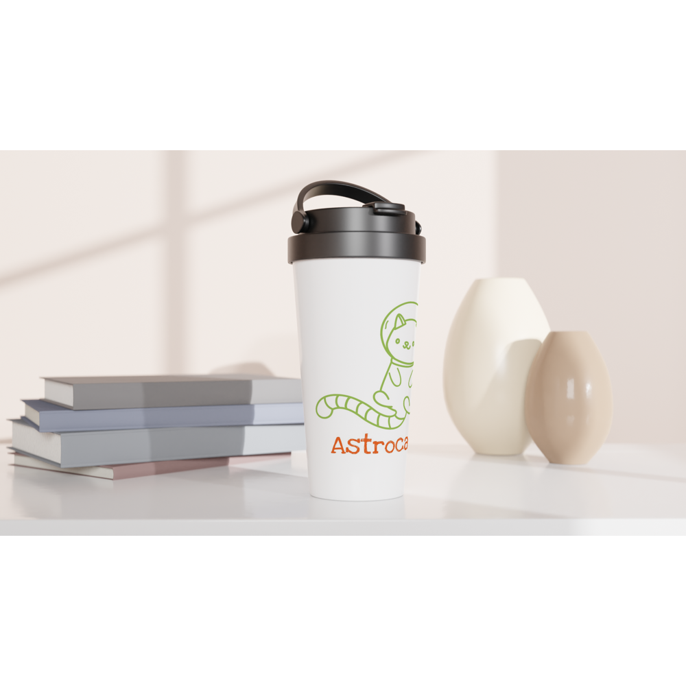 Astrocat - White 15oz Stainless Steel Travel Mug Travel Mug animal Globally Fulfilled Space