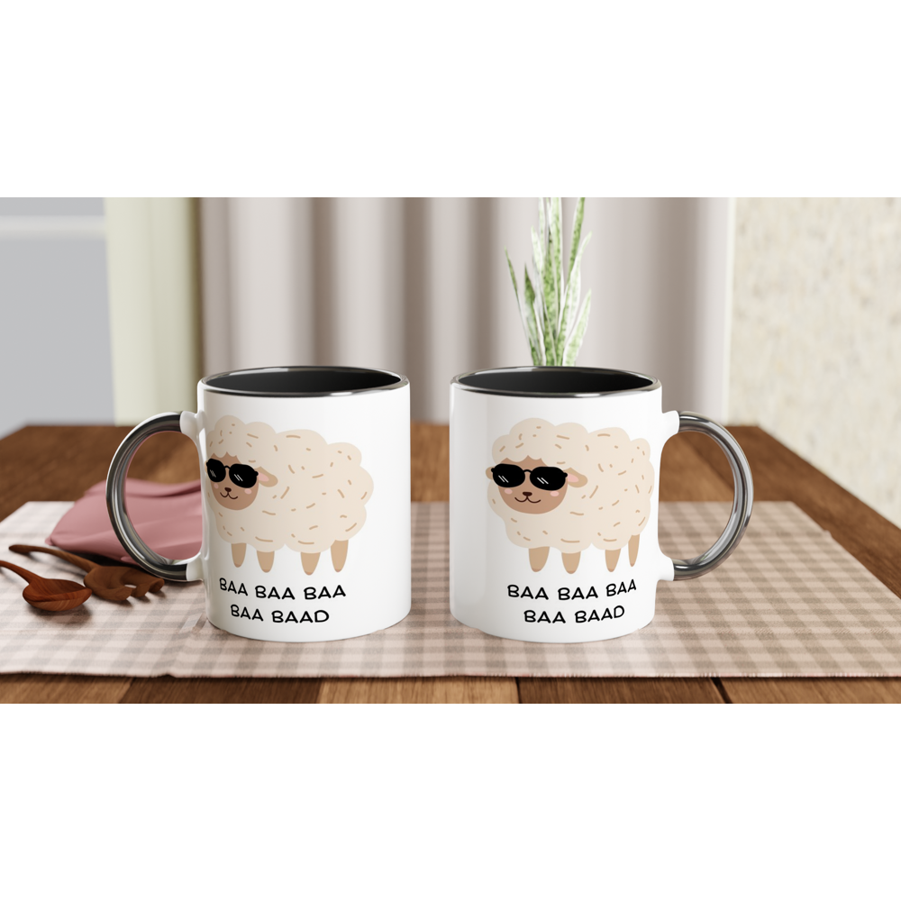 Baa Baa Baa Baa Baad - White 11oz Ceramic Mug with Colour Inside Colour 11oz Mug animal Globally Fulfilled