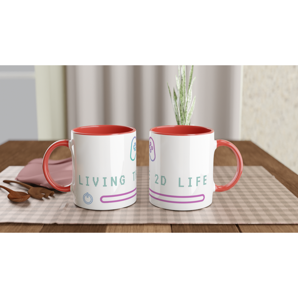 Living The 2D Life White 11oz Ceramic Mug with Colour Inside ceramic red Colour 11oz Mug Games Globally Fulfilled Tech