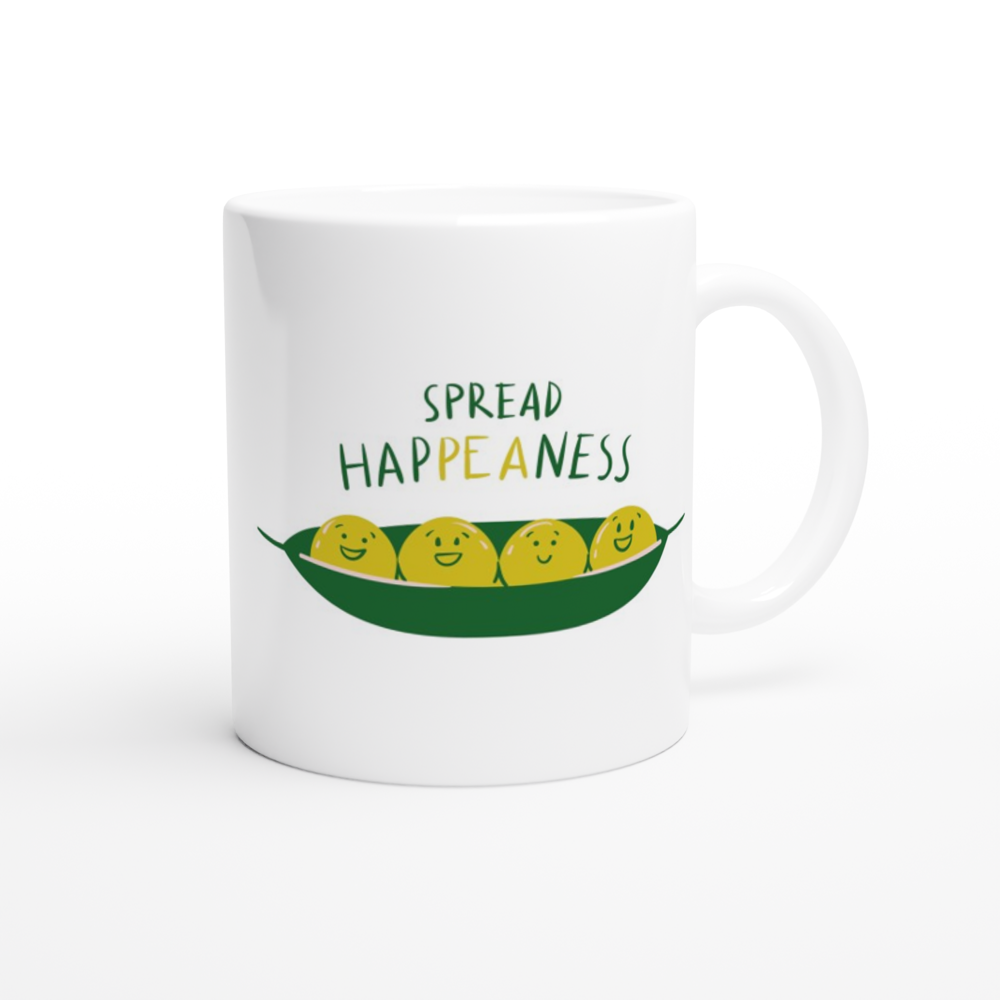 Spread Hap-pea-ness - White 11oz Ceramic Mug White 11oz Mug Globally Fulfilled Motivation
