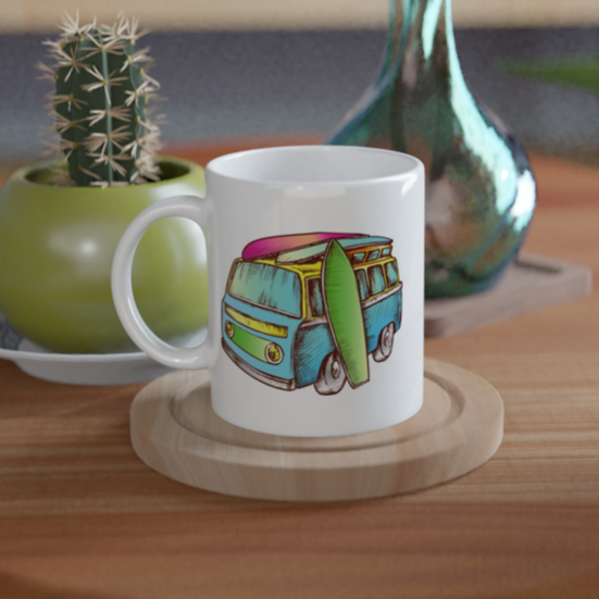 Surf Trip - White 11oz Ceramic Mug White 11oz Mug Globally Fulfilled Summer Surf