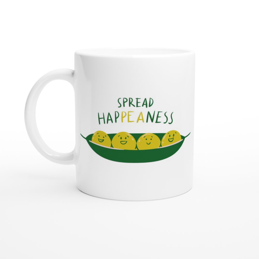 Spread Hap-pea-ness - White 11oz Ceramic Mug White 11oz Ceramic Mug White 11oz Mug Globally Fulfilled Motivation