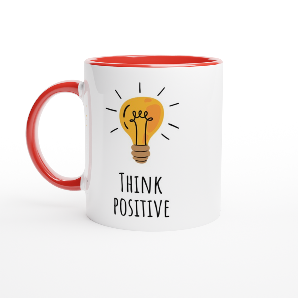 Think Positive - White 11oz Ceramic Mug with Colour Inside ceramic red Colour 11oz Mug Globally Fulfilled Motivation