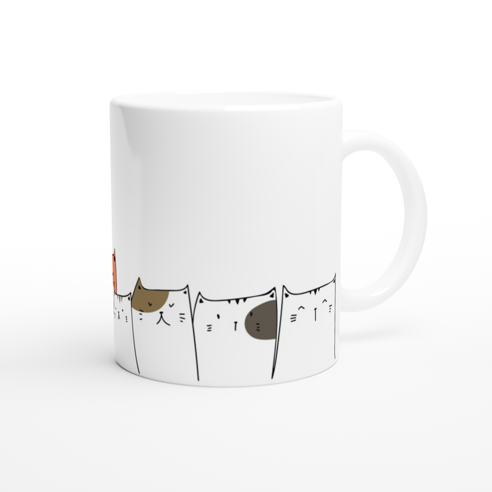 Cat Line - White 11oz Ceramic Mug White 11oz Mug animal Globally Fulfilled
