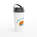 Keep It groovy - White 15oz Stainless Steel Travel Mug Travel Mug Globally Fulfilled Retro