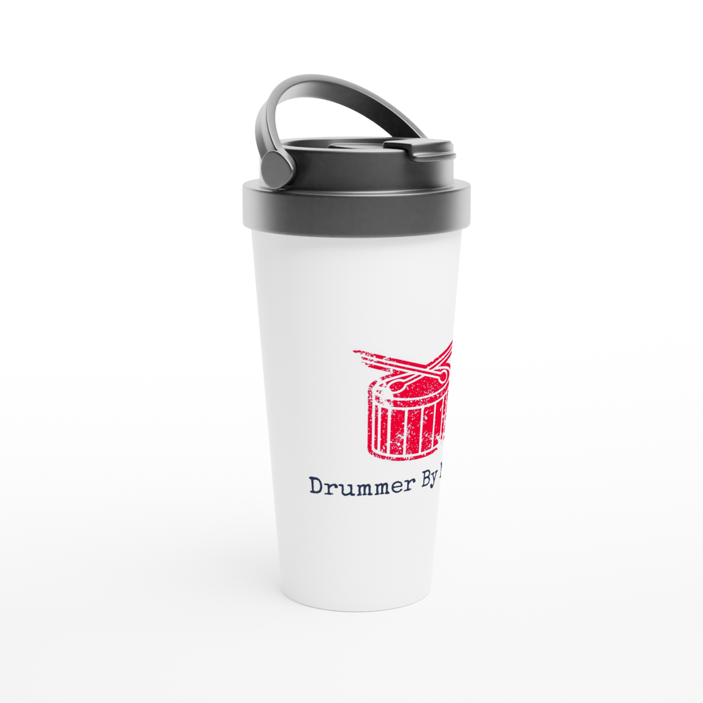 Drummer By Night - White 15oz Stainless Steel Travel Mug Travel Mug Globally Fulfilled Music