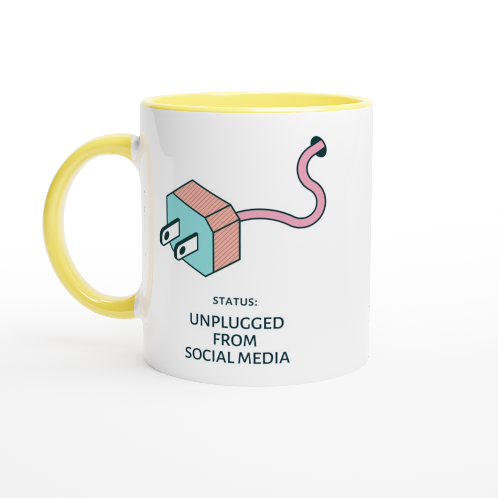 Status: Unplugged From Social Media - White 11oz Ceramic Mug With Colour Inside White 11oz Ceramic Mug with Color Inside Ceramic Yellow Colour 11oz Mug Globally Fulfilled