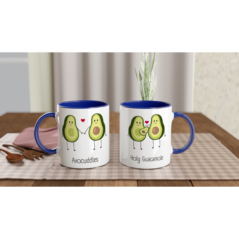 Avocuddles, Holy Guacamole - White 11oz Ceramic Mug with Colour Inside ceramic blue Colour 11oz Mug Globally Fulfilled Love