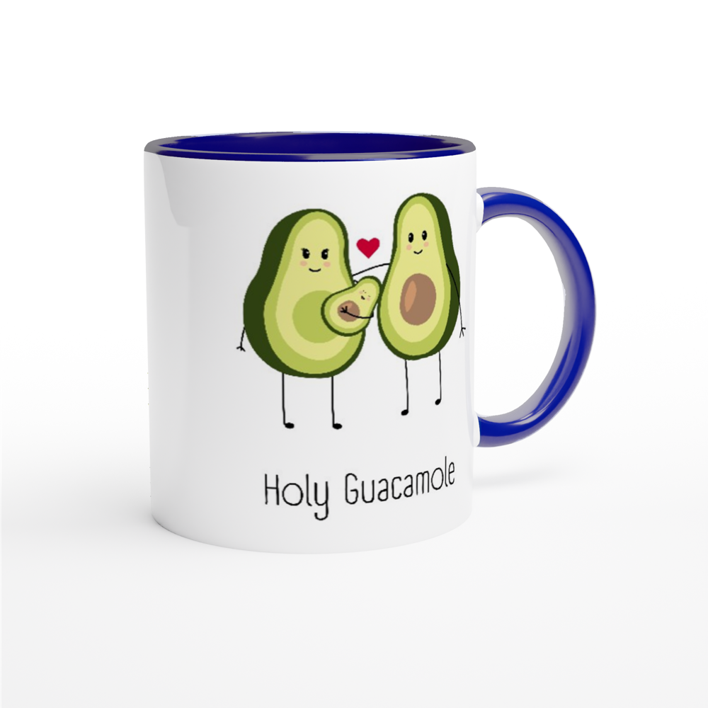 Avocuddles, Holy Guacamole - White 11oz Ceramic Mug with Colour Inside Colour 11oz Mug Globally Fulfilled Love