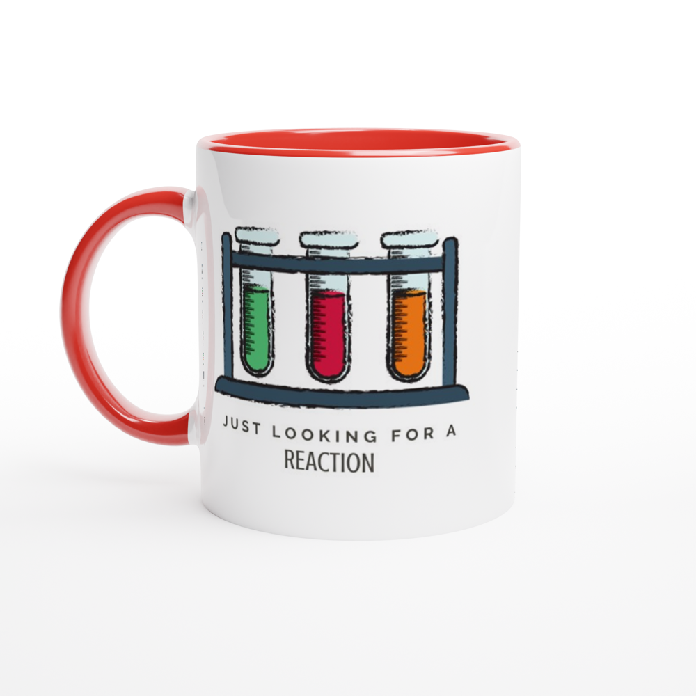 Test Tubes, Just Looking For A Reaction - White 11oz Ceramic Mug with Colour Inside ceramic red Colour 11oz Mug Globally Fulfilled Science