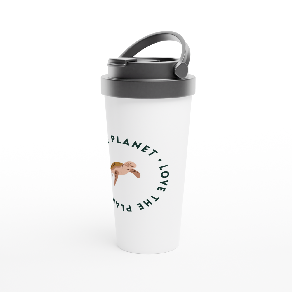 Love The Planet - White 15oz Stainless Steel Travel Mug Travel Mug animal Environment Globally Fulfilled