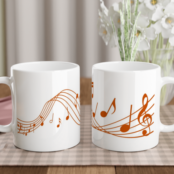 Music Notes - White 11oz Ceramic Mug White 11oz Mug Globally Fulfilled Music