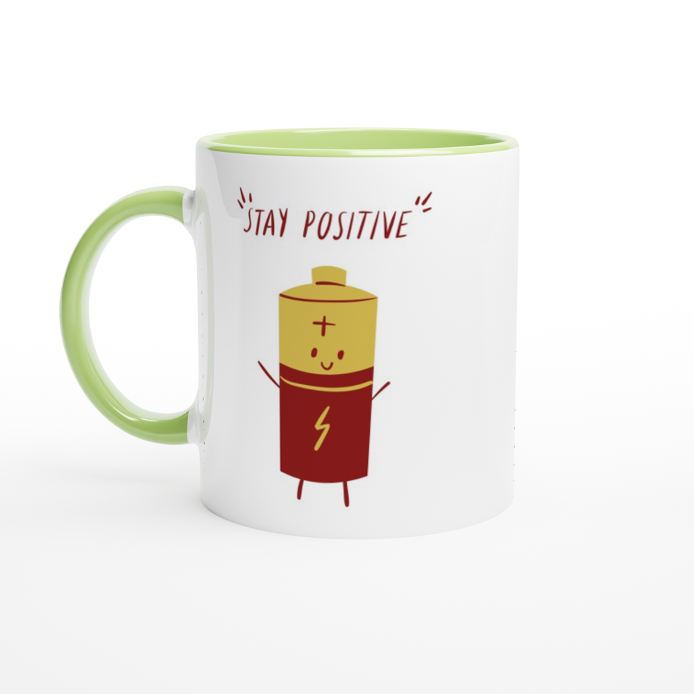 Stay Positive - White 11oz Ceramic Mug with Colour Inside ceramic green Colour 11oz Mug Globally Fulfilled Motivation Tech