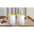 Living The 2D Life White 11oz Ceramic Mug with Colour Inside ceramic yellow Colour 11oz Mug Games Globally Fulfilled Tech