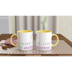 Living The 2D Life White 11oz Ceramic Mug with Colour Inside ceramic yellow Colour 11oz Mug Games Globally Fulfilled Tech