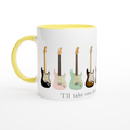 Guitars In Every Colour - White 11oz Ceramic Mug with Colour Inside ceramic yellow Colour 11oz Mug Globally Fulfilled Music