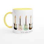 Guitars In Every Colour - White 11oz Ceramic Mug with Colour Inside ceramic yellow Colour 11oz Mug Globally Fulfilled Music