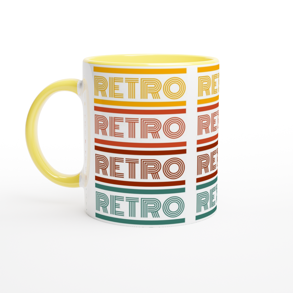 Retro - White 11oz Ceramic Mug with Colour Inside Colour 11oz Mug Globally Fulfilled Retro