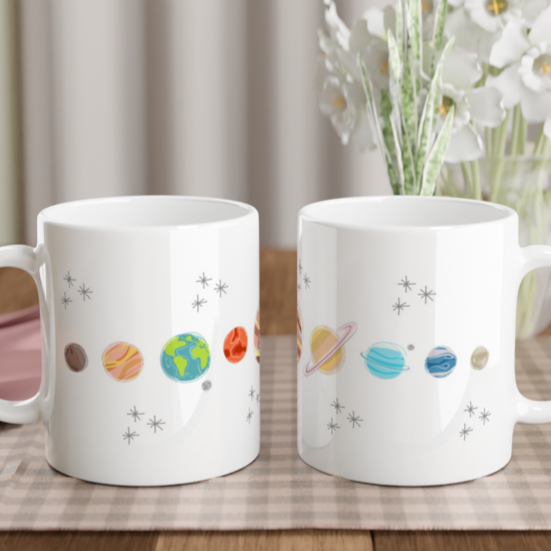 Solar System Planets - White 11oz Ceramic Mug White 11oz Mug Globally Fulfilled Space