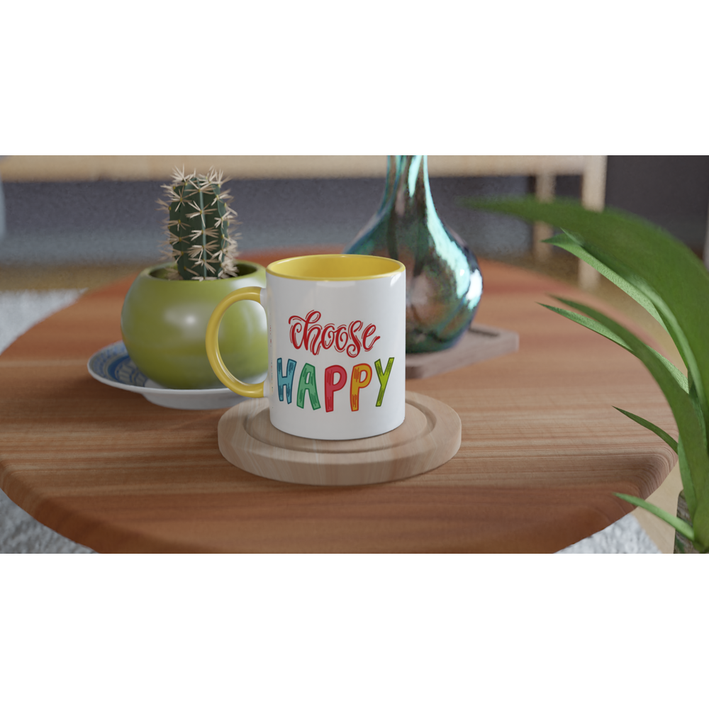 Choose Happy - White 11oz Ceramic Mug with Colour Inside Colour 11oz Mug Globally Fulfilled Motivation