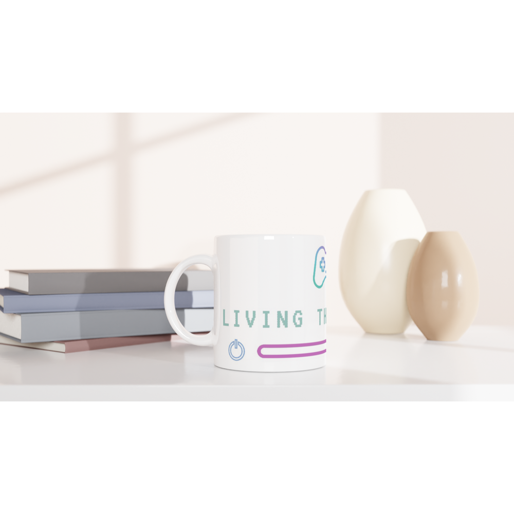 Living The 2D Life - White 11oz Ceramic Mug White 11oz Mug Games Globally Fulfilled