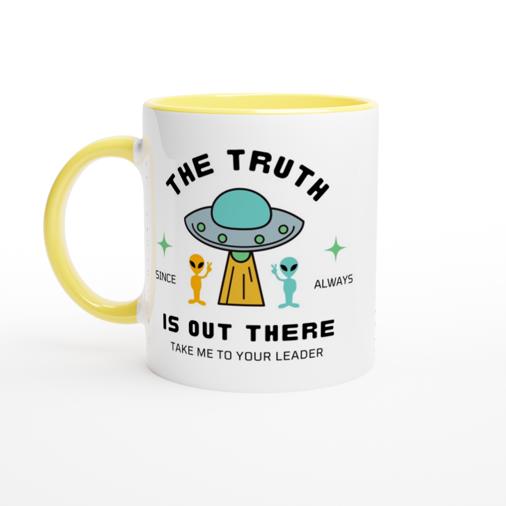 The Truth Is Out There - White 11oz Ceramic Mug with Colour Inside ceramic yellow Colour 11oz Mug Globally Fulfilled Sci Fi