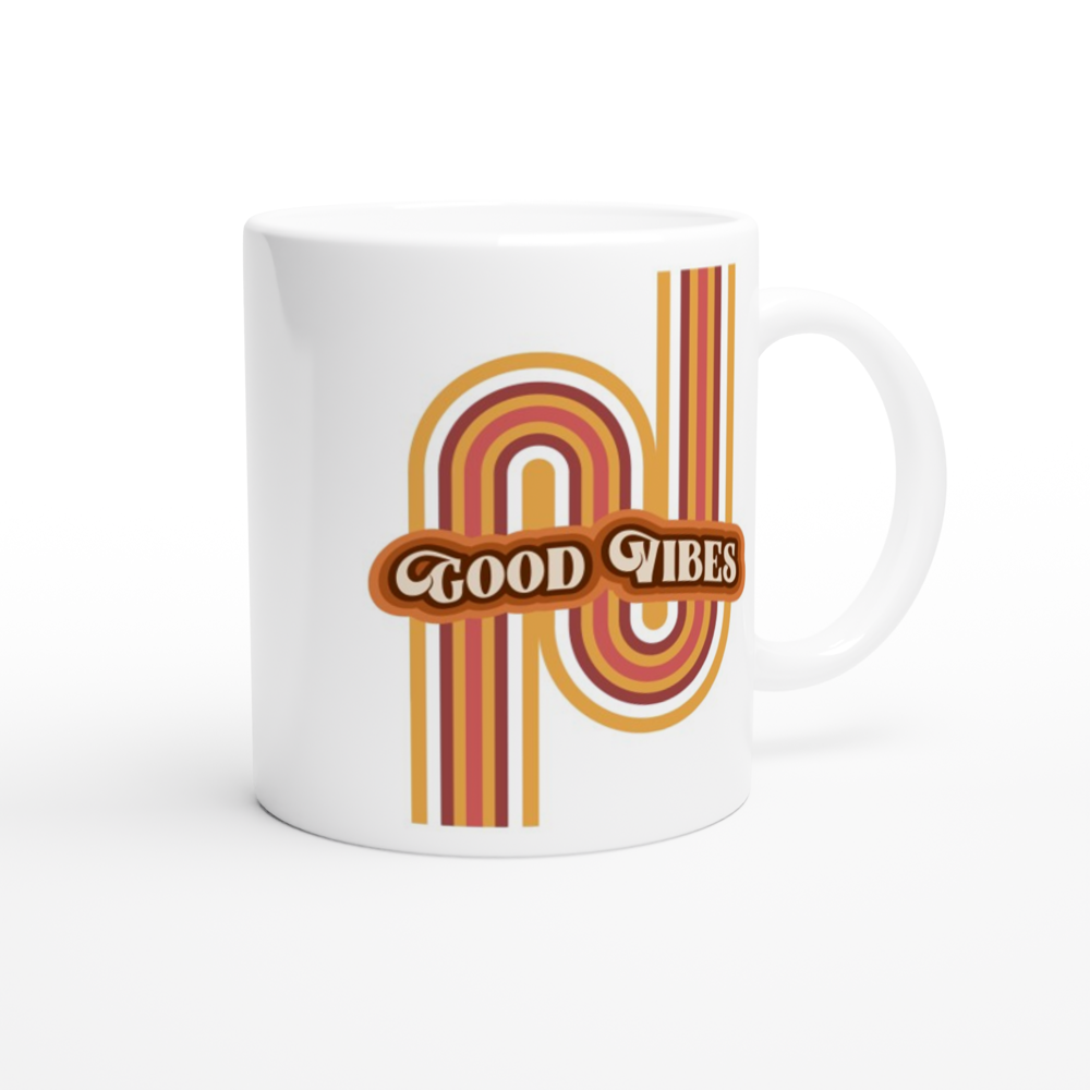 Good Vibes - White 11oz Ceramic Mug White 11oz Mug Globally Fulfilled Retro